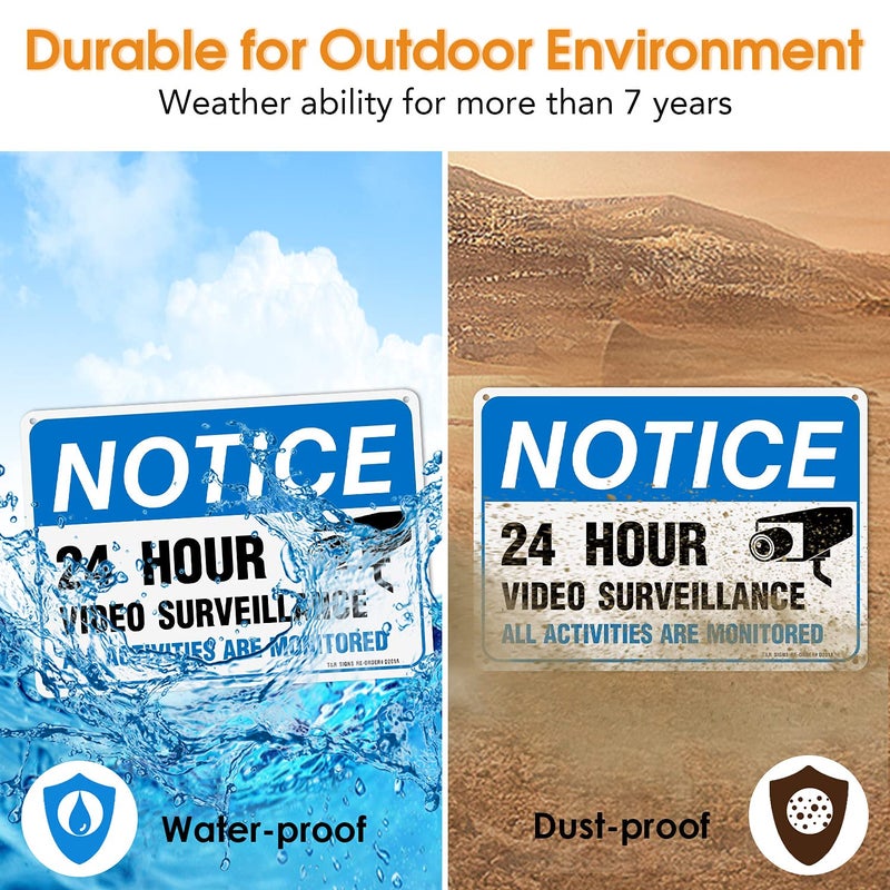 تي آر لافتة مراقبة بالفيديو، جميع الأنشطة مراقبة - عبوة من قطعتين - 7 × 10 بوصات، مصنوعة من الألومنيوم العاكس المقاوم للصدأ بسماكة 0.040 بوصة - مقاومة للأشعة فوق البنفسجية، ومقاومة للماء، ومقاومة للعوامل الجوية، ومقاومة للبهتان - 4 ثقوب مثقوبة مسبقًا - Image 5